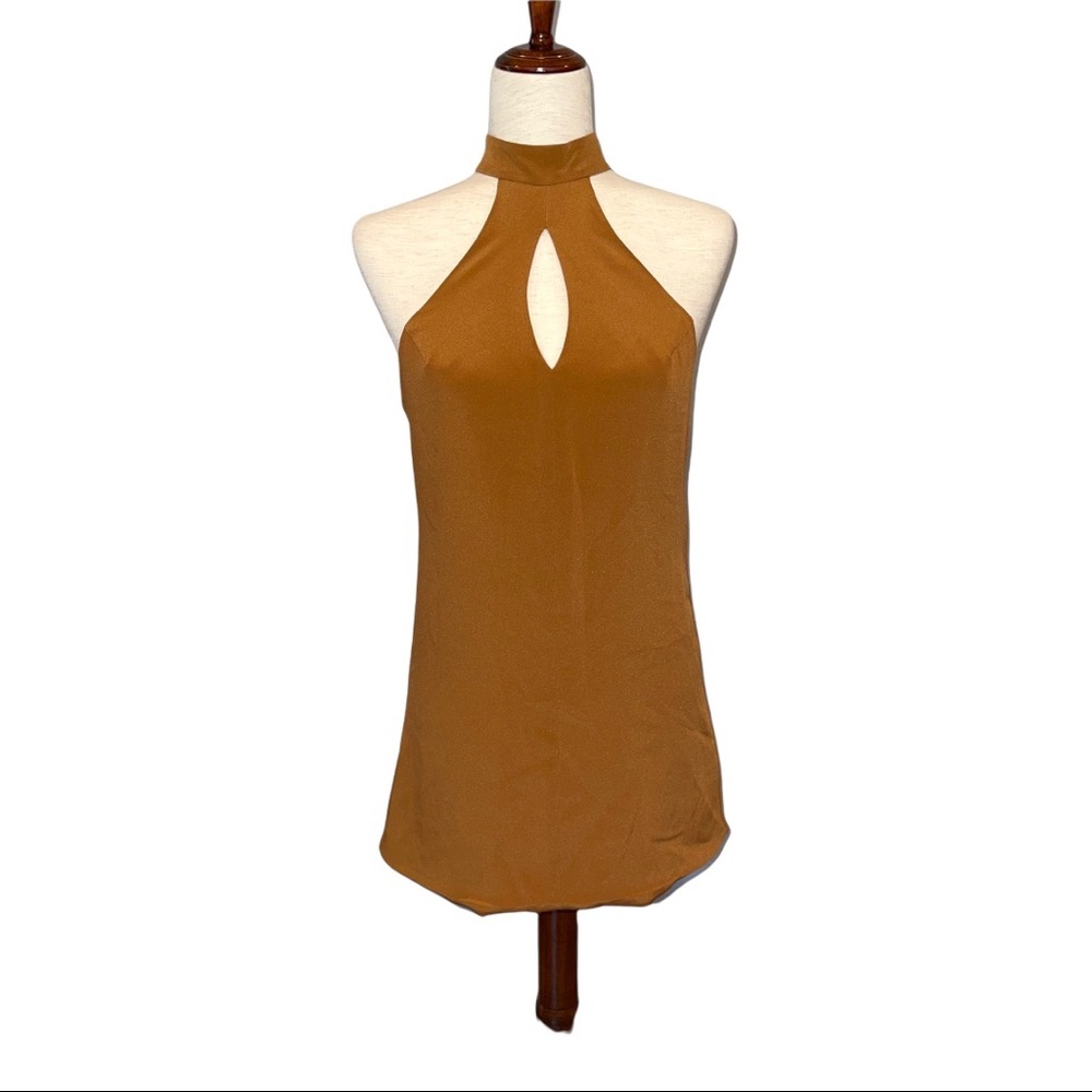 NAVEN 100% Silk Copper Halter Mini dress S